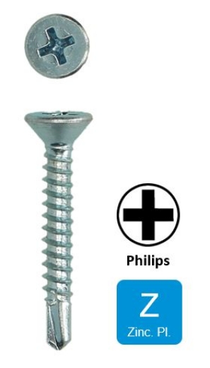 Afbeeldingen van Zelfborende plaatschroef met verzonken kop Philips PH2 Din 7504P-H 4.2x22 verzinkt