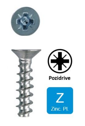 Afbeeldingen van Schroef voor kunststof  met verzonken kop pozidrive PZ1 2.5x10 verzinkt