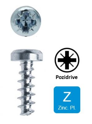 Schroef voor kunststof  met ronde kop Pozidrive PZ1 3x16 verzinkt