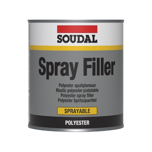 Soudal Spray Filler grijs met bijhorende verharder, pot 1L - 100315