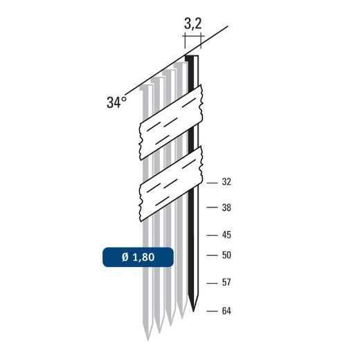 Hewitool DA-nagel 32mm 34° staal galva (1.8x3.2mm - 4000st) - FRDA32GALV