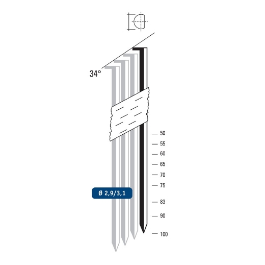 Hewitool stripnagel FN34 - 3.3x100mm blank staal glad (3600st - plastiek box) - FTFN34 - 33100