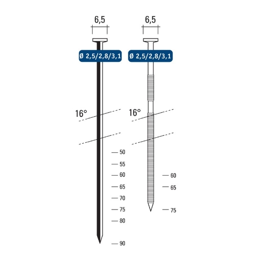 Afbeeldingen van Hewitool coilnagel 2.5x65mm 16° blank staal ring (2.1x5mm - 7200st) - FTCN2565RI