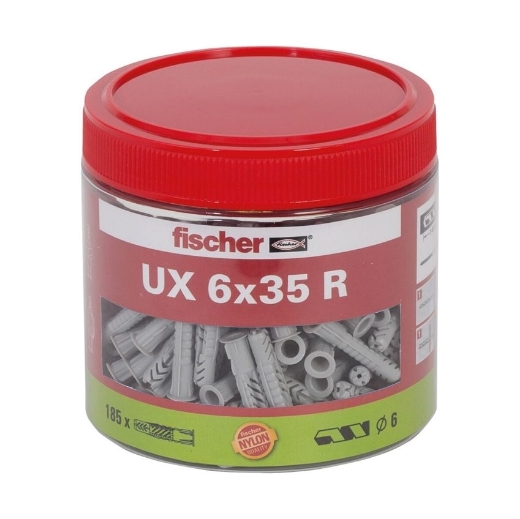 Afbeeldingen van Fischer universele plug UX 6x35 R met kraag, in pot van 185 stuks - 531027