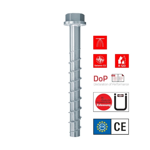 Afbeeldingen van Fischer betonschroef Ultracut FBS II 10x60, 5/-/-, zeskant met kartelring SW15 - 536858
