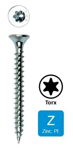 200st. Houtschroef Torx TX10 met volledige draad 3x12 verzinkt