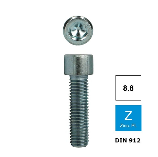 Inbusbout met cilinderkop Din 912 M3x10 verzinkt 8.8 (S2.5)