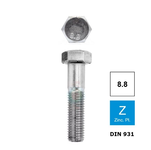 Afbeeldingen van Zeskantbout met deeldraad Din 931 M20x60 verzinkt 8.8 (SW30)