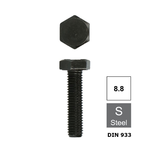 Zeskanttapbout met volledige draad Din 933 M3x16 blank staal 8.8 (SW5.5)