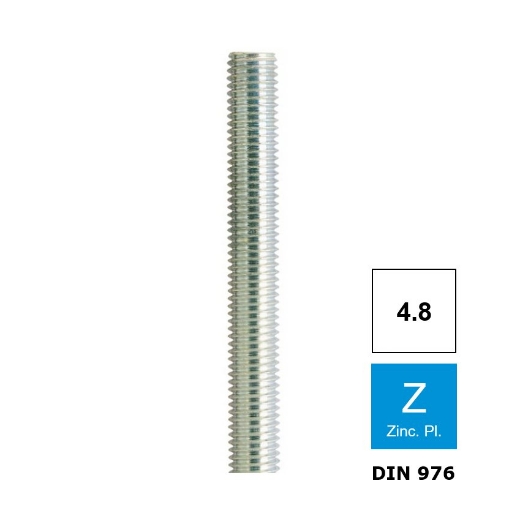 Afbeeldingen van Draadstang Din 976 lengte 1m M6 verzinkt 4.8