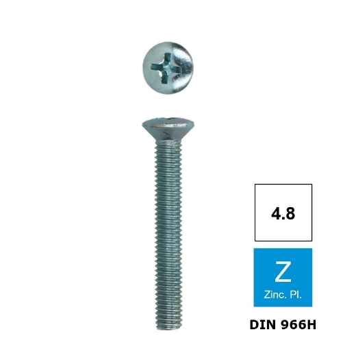 Afbeeldingen van Metaalschroef met bolverzonken kop en PH4 kruisindruk Din 966H M8x25 verzinkt 4.8