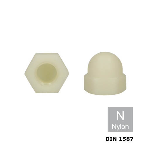 Afbeeldingen van Zeskant dopmoer Din 1587 M12 wit kunststof PA 6.6 (S19)