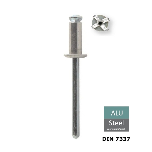 Afbeeldingen van Blindklinknagel - Rivet met paraplukop STAR Din 7337 4x10 Alu/Staal