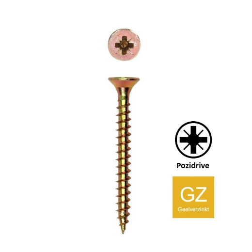 Afbeeldingen van Houtschroef Pozidrive PZ1 met volledige draad 2.5x16 geelverzinkt