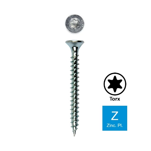 Afbeeldingen van Houtschroef Torx TX15 met volledige draad 3.5x20 verzinkt