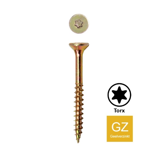 Afbeeldingen van Houtschroef Torx TX15 met deeldraad 3.5x50 (30) geelverzinkt