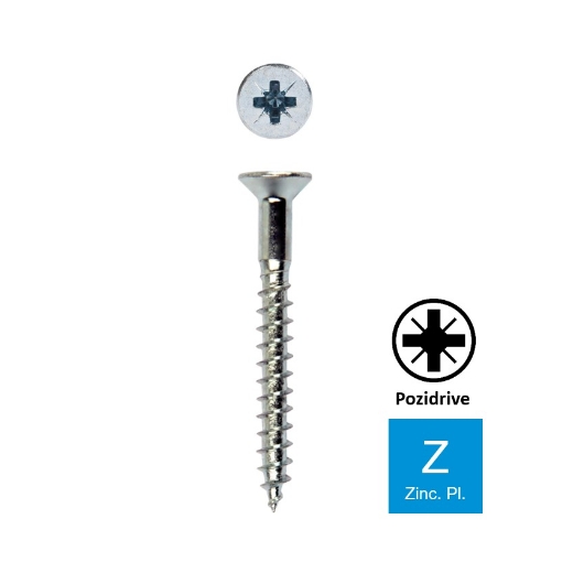 Afbeeldingen van Houtschroef Pozidrive PZ2 met kopboring voor afdekkap 4.5x35 verzinkt