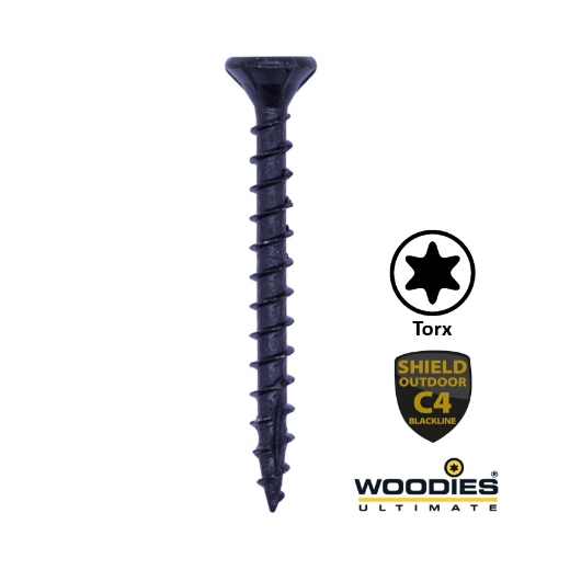 200st. Woodies® Ultimate Blackline houtschroef Torx TX20 met verzonken kop 4x30 shield zwart