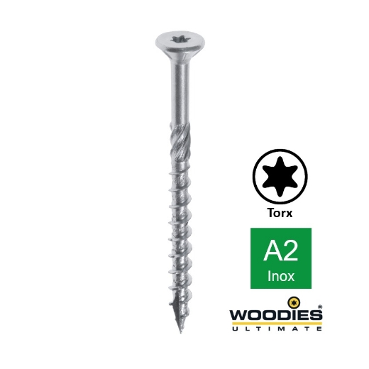 Afbeeldingen van Woodies® Ultimate houtschroef deeldraad Torx TX20 met verzonken kop 4x40/24 inox A2 - 61840372
