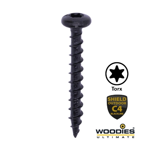 200st. Woodies® Ultimate Blackline houtschroef Torx TX20 met cilinderkop 4x40 shield zwart