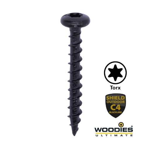 Afbeeldingen van 200st. Woodies® Ultimate Blackline houtschroef Torx TX20 met cilinderkop 4x40 shield zwart - 61640378
