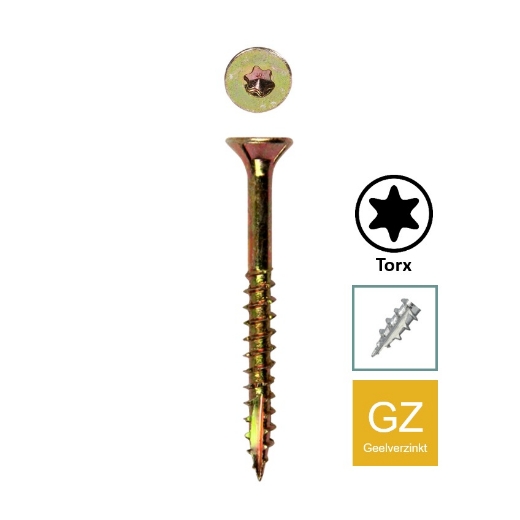 Afbeeldingen van Houtschroef Jet TX25 met voorsnijpunt en deeldraad 6x70 (42) geelverzinkt