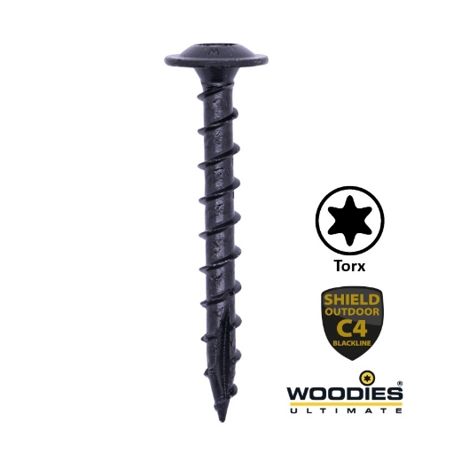 Woodies® Ultimate Blackline constructieschroef Torx TX30 met tellerkop 6x60 shield zwart