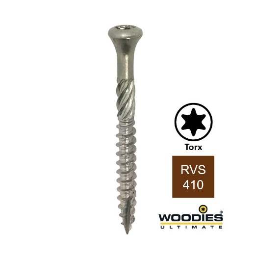 Woodies® Ultimate vlonderschroef  Torx TX25 met verzonken kop 5x50/30 rvs 410