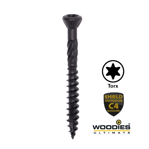 Woodies® Ultimate Blackline potdekselschroef Torx TX25 5x40/24 RVS 410 shield zwart