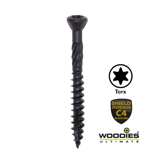 Afbeeldingen van Woodies® Ultimate Blackline potdekselschroef Torx TX20 5x60/35 RVS 410 shield zwart - 61971441