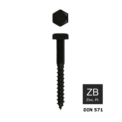 Afbeeldingen van QlinQ® Blackline houtdraadbout Din 571 8x40 4.8 zwart gecoat (SW13) - 1110121