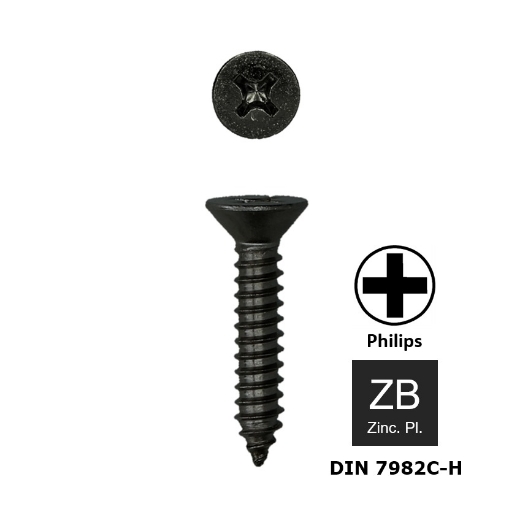 Afbeeldingen van Plaatschroef met verzonken kop Philips PH2 Din 7982C-H 3.5x19 zwart verzinkt