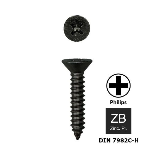 Plaatschroef met verzonken kop Philips PH2 Din 7982C-H 3.9x19 zwart verzinkt
