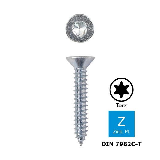 Afbeeldingen van Plaatschroef met verzonken kop Torx TX15 Din 7982C-T 3.5x25 verzinkt