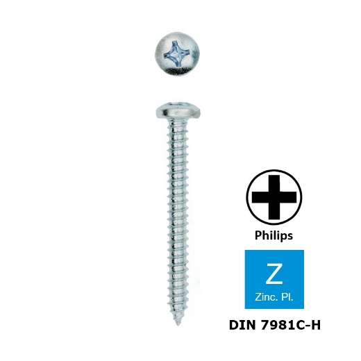 Afbeeldingen van Plaatschroef met ronde kop Philips PH3 Din 7981C-H 6.3x70 verzinkt