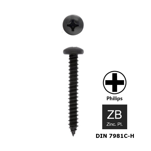 200st. Plaatschroef met ronde kop Philips PH1 Din 7981C-H 2.9x25 zwart verzinkt