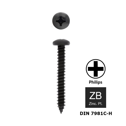 Afbeeldingen van Plaatschroef met ronde kop Philips PH2 Din 7981C-H 4.2x16 zwart verzinkt