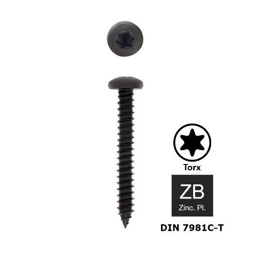 Afbeeldingen van Plaatschroef met ronde kop Torx TX15 Din 7981C-T 3.5x13 zwart verzinkt