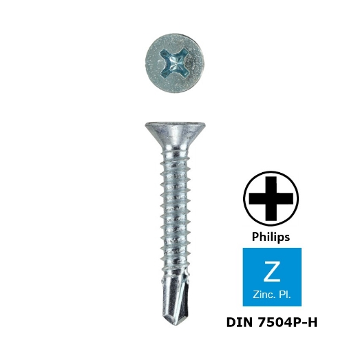 Afbeeldingen van Zelfborende plaatschroef met verzonken kop Philips PH2 Din 7504P-H 4.2x25 verzinkt