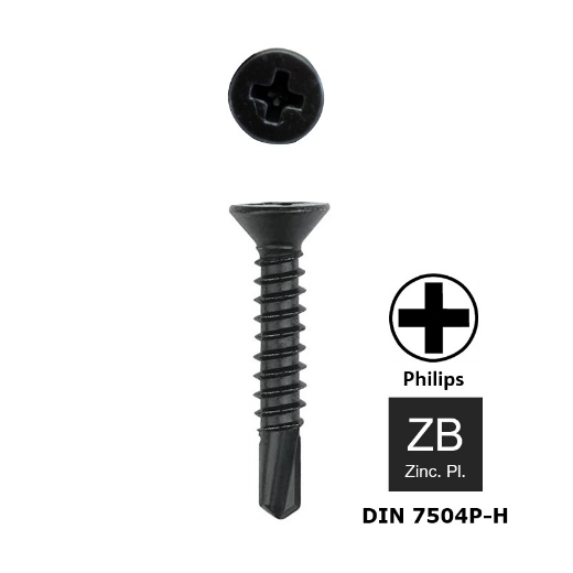 Afbeeldingen van Zelfborende plaatschroef met verzonken kop Philips PH2 Din 7504P-H 3.9x19 zwart verzinkt