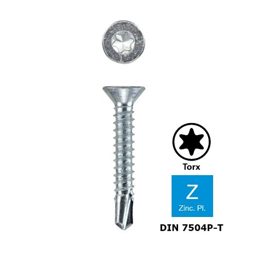 Afbeeldingen van Zelfborende plaatschroef met verzonken kop Torx TX20 Din 7504P-T 3.9x45 verzinkt