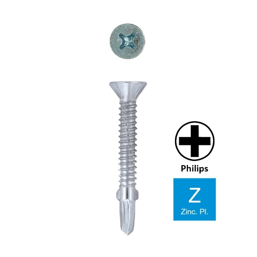 Afbeeldingen van Zelfborende vleugelteks met verzonken kop Philips PH2 4.8x50 verzinkt