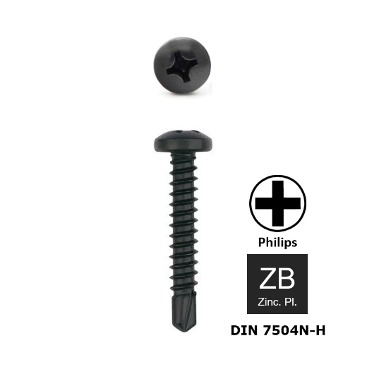 Afbeeldingen van Zelfborende plaatschroef met bolle kop Philips PH2 Din 7504N-H 3.5x22 zwart verzinkt