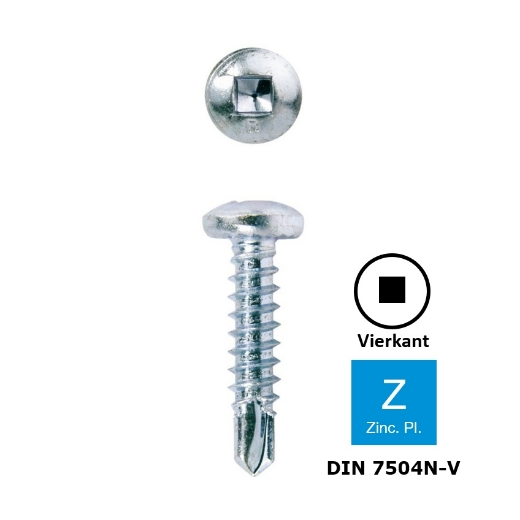 Afbeeldingen van Zelfborende plaatschroef met bolle kop & vierkant indruk Din 7504N-V 4.8x19 verzinkt (SQ2)