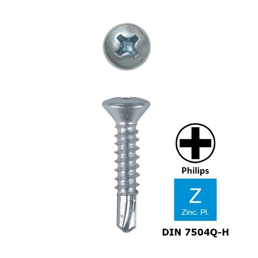 Afbeeldingen van Zelfborende plaatschroef met bolverzonken kop Philips PH1 Din 7504Q-H 2.9x13 verzinkt