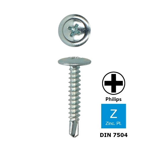 Afbeeldingen van Zelfborende plaatschroef met platte rondelkop Philips PH2 Din 7504-H 4.2x13 verzinkt