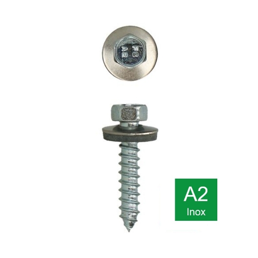 Afbeeldingen van Gevelschroef met zeskant kop, neopreen ring en type A+ punt 6.50x75 inox A2