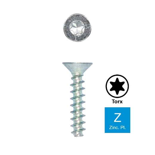 Afbeeldingen van Schroef voor kunststof met verzonken kop Torx TX20 - 4x16 verzinkt