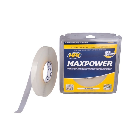 Afbeeldingen van HPX Max Power Transparent bevestigingstape - 19mm x 16,5m - HT1916
