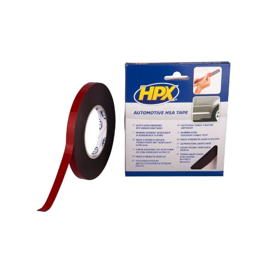 Afbeeldingen van HPX Dubbelzijdige HSA bevestigingstape - antraciet 12mm x 10m - HSA004
